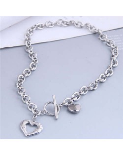 Punk Fashion Wholesale Jewelry Silver Color Heart Shape Pendant Thick Chain Necklace