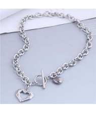 Punk Fashion Wholesale Jewelry Silver Color Heart Shape Pendant Thick Chain Necklace