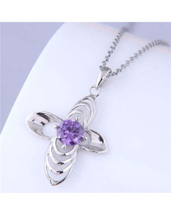 Sweet Design Hollow-out Purple Flower Women Wholesale Costume Necklace
