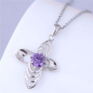 Sweet Design Hollow-out Purple Flower Women Wholesale Costume Necklace