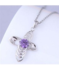 Sweet Design Hollow-out Purple Flower Women Wholesale Costume Necklace