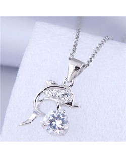 Unique Design Wholesale Jewelry Cute Jumping Dolphin Pendant Fashion Necklace - White