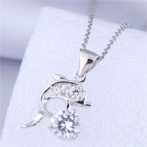 Unique Design Wholesale Jewelry Cute Jumping Dolphin Pendant Fashion Necklace - White