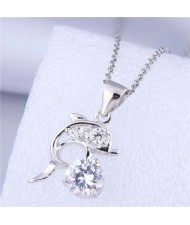 Unique Design Wholesale Jewelry Cute Jumping Dolphin Pendant Fashion Necklace - White