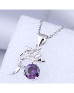 Unique Design Wholesale Jewelry Cute Jumping Dolphin Pendant Fashion Necklace - Purple