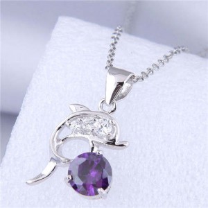 Unique Design Wholesale Jewelry Cute Jumping Dolphin Pendant Fashion Necklace - Purple