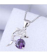 Unique Design Wholesale Jewelry Cute Jumping Dolphin Pendant Fashion Necklace - Purple