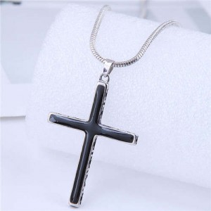 Wholesale Jewelry Simple Fashion God Bless Black Oil-spot Glaze Cross Necklace