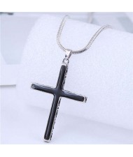 Wholesale Jewelry Simple Fashion God Bless Black Oil-spot Glaze Cross Necklace