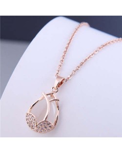 Korean Fashion Rhinestone Decorated Tulip Wholesale Necklace - Rose Gold