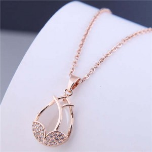 Korean Fashion Rhinestone Decorated Tulip Wholesale Necklace - Rose Gold