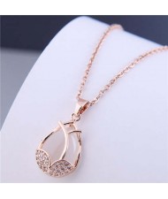 Korean Fashion Rhinestone Decorated Tulip Wholesale Necklace - Rose Gold