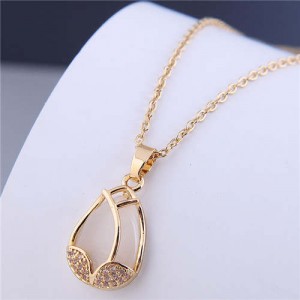Korean Fashion Rhinestone Decorated Tulip Wholesale Necklace - Golden