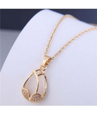 Korean Fashion Rhinestone Decorated Tulip Wholesale Necklace - Golden