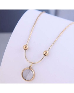 Sweet Simple Design Wholesale Jewelry Round Opal Pendant Women Necklace - Golden