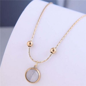Sweet Simple Design Wholesale Jewelry Round Opal Pendant Women Necklace - Golden
