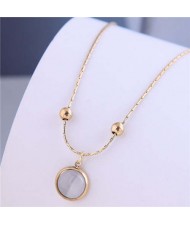 Sweet Simple Design Wholesale Jewelry Round Opal Pendant Women Necklace - Golden