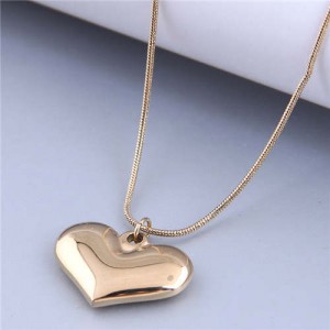 Wholesale Jewelry Korean Style Polishing Abstract Heart Pendant Fashion Necklace - Golden