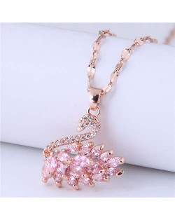 Elegant Design Wholesale Jewelry Glistening Cubic Zirconia Swan Pendant Office Lady Necklace - Pink