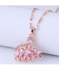 Elegant Design Wholesale Jewelry Glistening Cubic Zirconia Swan Pendant Office Lady Necklace - Pink