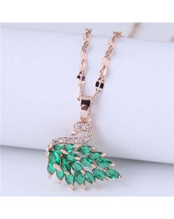 Elegant Design Wholesale Jewelry Glistening Cubic Zirconia Swan Pendant Office Lady Necklace - Green