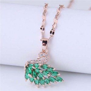 Elegant Design Wholesale Jewelry Glistening Cubic Zirconia Swan Pendant Office Lady Necklace - Green