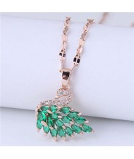 Elegant Design Wholesale Jewelry Glistening Cubic Zirconia Swan Pendant Office Lady Necklace - Green