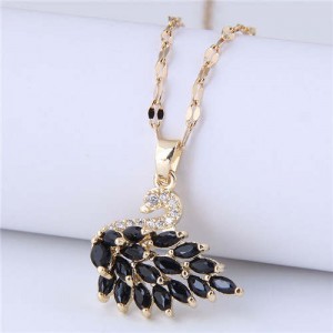 Elegant Design Wholesale Jewelry Glistening Cubic Zirconia Swan Pendant Office Lady Necklace - Black