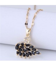 Elegant Design Wholesale Jewelry Glistening Cubic Zirconia Swan Pendant Office Lady Necklace - Black