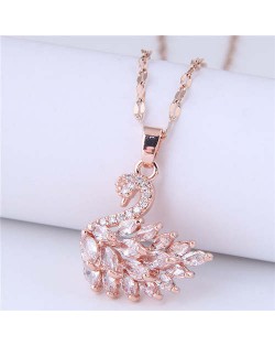 Elegant Design Wholesale Jewelry Glistening Cubic Zirconia Swan Pendant Office Lady Necklace - White