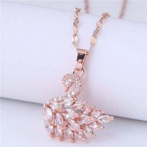 Elegant Design Wholesale Jewelry Glistening Cubic Zirconia Swan Pendant Office Lady Necklace - White