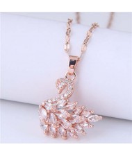 Elegant Design Wholesale Jewelry Glistening Cubic Zirconia Swan Pendant Office Lady Necklace - White