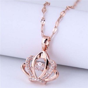 Classic Style Shining Noble Queen Crown Pendant Golden Wholesale Necklace