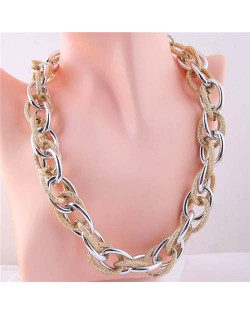 U.S. Fashion Wholesale Jewelry Punk Style Thick Chain Weaving Pattern Bold Statement Necklace - Gold Silver