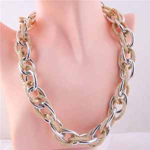 U.S. Fashion Wholesale Jewelry Punk Style Thick Chain Weaving Pattern Bold Statement Necklace - Gold Silver