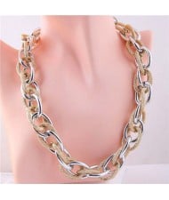 U.S. Fashion Wholesale Jewelry Punk Style Thick Chain Weaving Pattern Bold Statement Necklace - Gold Silver