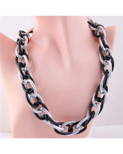 U.S. Fashion Wholesale Jewelry Punk Style Thick Chain Weaving Pattern Bold Statement Necklace - Black and Silver