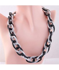 U.S. Fashion Wholesale Jewelry Punk Style Thick Chain Weaving Pattern Bold Statement Necklace - Black and Silver