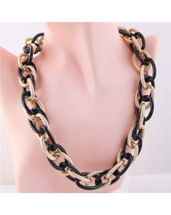 U.S. Fashion Wholesale Jewelry Punk Style Thick Chain Weaving Pattern Bold Statement Necklace - Black and Golden