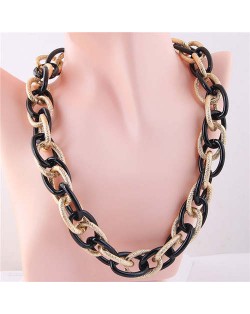 U.S. Fashion Wholesale Jewelry Punk Style Thick Chain Weaving Pattern Bold Statement Necklace - Black and Golden