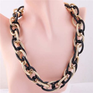 U.S. Fashion Wholesale Jewelry Punk Style Thick Chain Weaving Pattern Bold Statement Necklace - Black and Golden