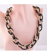 U.S. Fashion Wholesale Jewelry Punk Style Thick Chain Weaving Pattern Bold Statement Necklace - Black and Golden