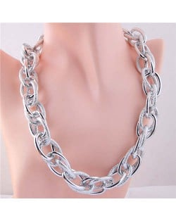 U.S. Fashion Wholesale Jewelry Punk Style Thick Chain Weaving Pattern Bold Statement Necklace - Silver