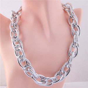 U.S. Fashion Wholesale Jewelry Punk Style Thick Chain Weaving Pattern Bold Statement Necklace - Silver