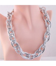 U.S. Fashion Wholesale Jewelry Punk Style Thick Chain Weaving Pattern Bold Statement Necklace - Silver