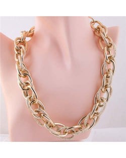 U.S. Fashion Wholesale Jewelry Punk Style Thick Chain Weaving Pattern Bold Statement Necklace - Golden