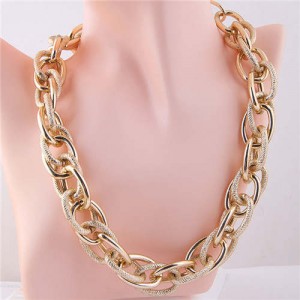 U.S. Fashion Wholesale Jewelry Punk Style Thick Chain Weaving Pattern Bold Statement Necklace - Golden