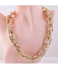 U.S. Fashion Wholesale Jewelry Punk Style Thick Chain Weaving Pattern Bold Statement Necklace - Golden