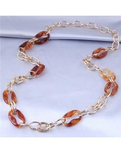Unique Design Wholesale Jewelry Acrylic with Alloy Long Sweater Chain Women Costume Necklace - Brown