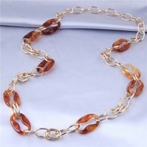 Unique Design Wholesale Jewelry Acrylic with Alloy Long Sweater Chain Women Costume Necklace - Brown